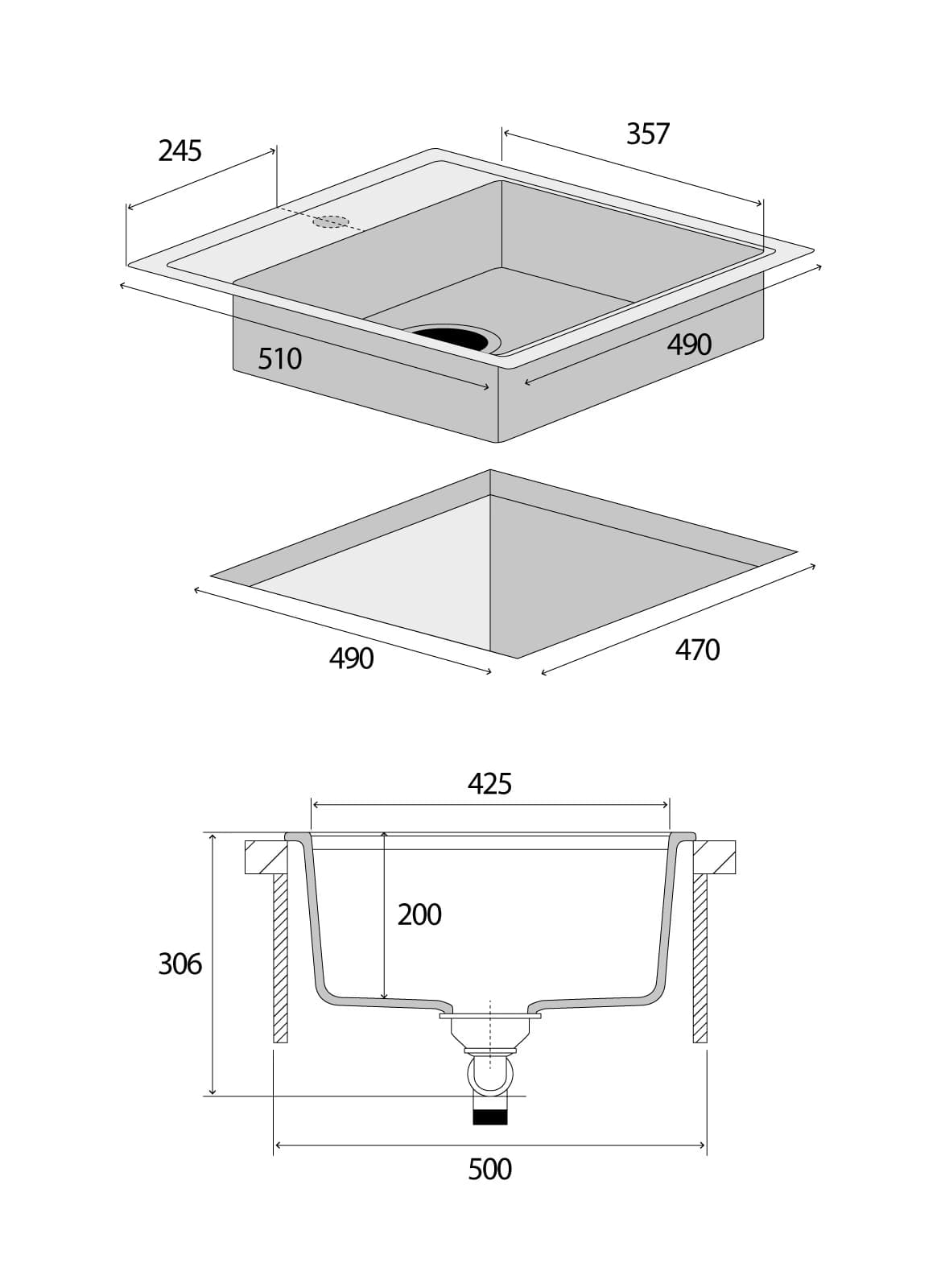 Concept Granitový dřez bez odkapu DG00C50bc Cubis ČERNÝ - náhled 2
