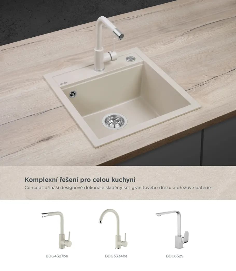 Concept Granitový dřez bez odkapu DG00C50be Cubis BÉŽOVÝ - náhled 4
