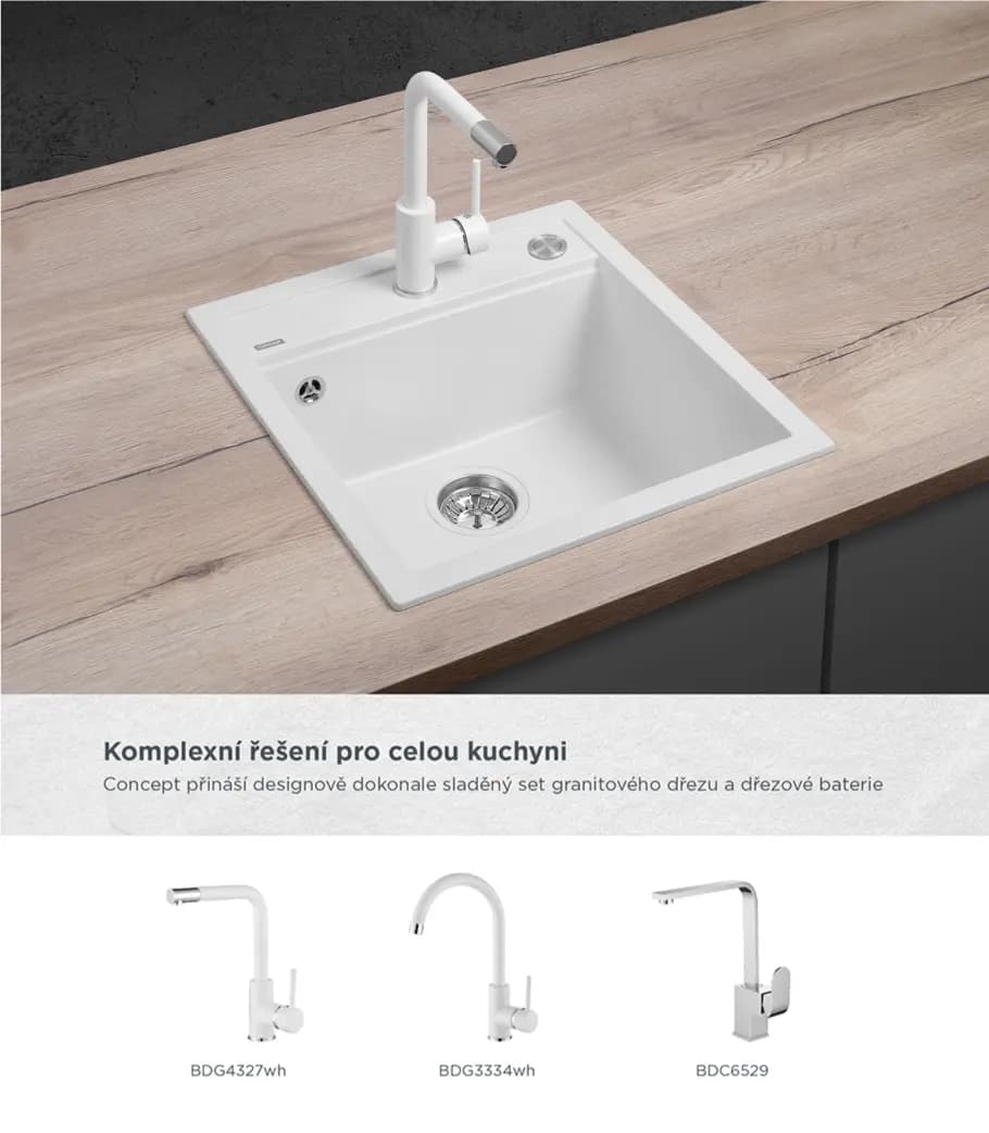 Concept Granitový dřez bez odkapu DG00C50wh Cubis BÍLÝ - náhled 4