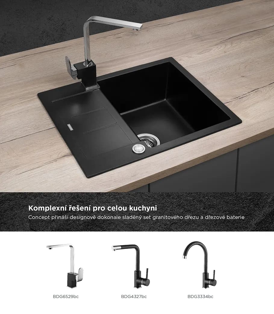 Concept Granitový dřez s odkapem DG05C45bc Cubis ČERNÝ - náhled 3