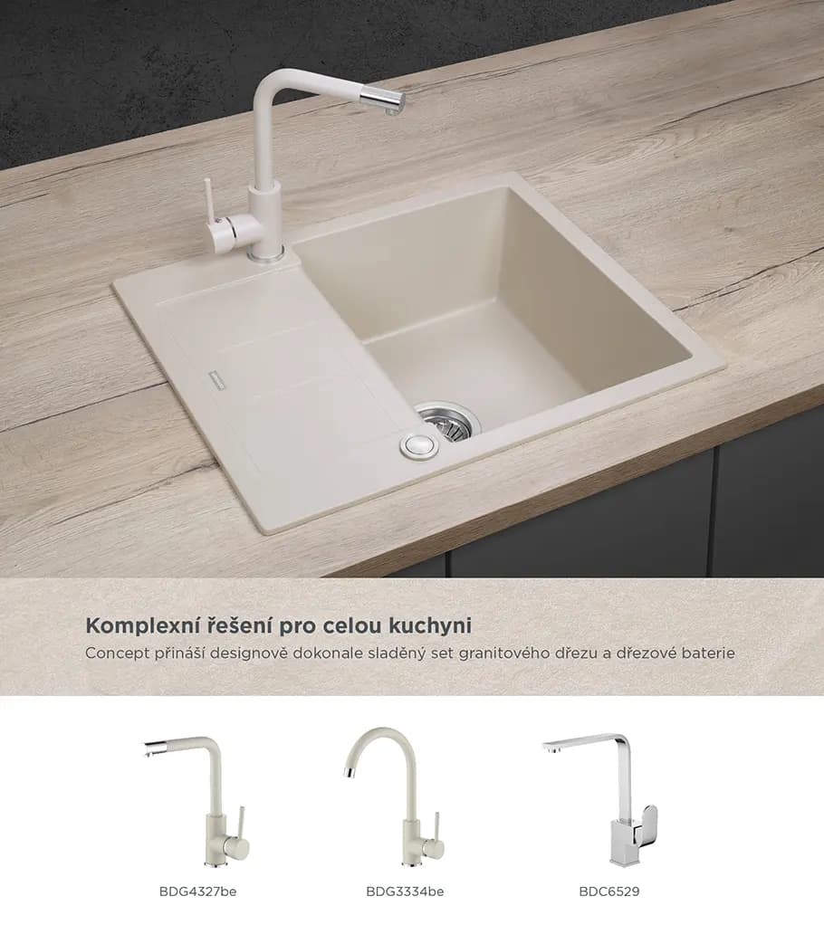Concept Granitový dřez s odkapem DG05C45be Cubis BÉŽOVÝ - náhled 3