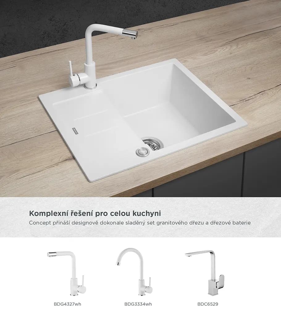 Concept Granitový dřez s odkapem DG05C45wh Cubis BÍLÝ - náhled 3