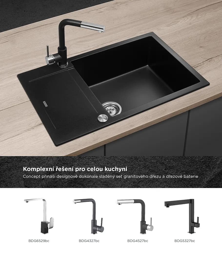 Concept Granitový dřez s odkapem DG05L60bc Linea ČERNÝ - náhled 3