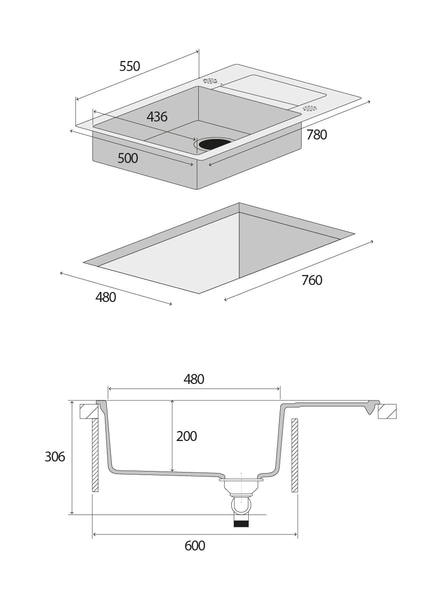 Concept Granitový dřez s odkapem DG05L60bc Linea ČERNÝ - náhled 4