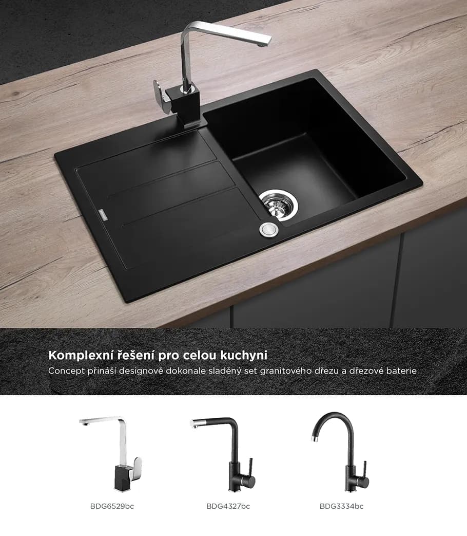 Concept Granitový dřez s odkapem DG10C45bc Cubis ČERNÝ - náhled 3