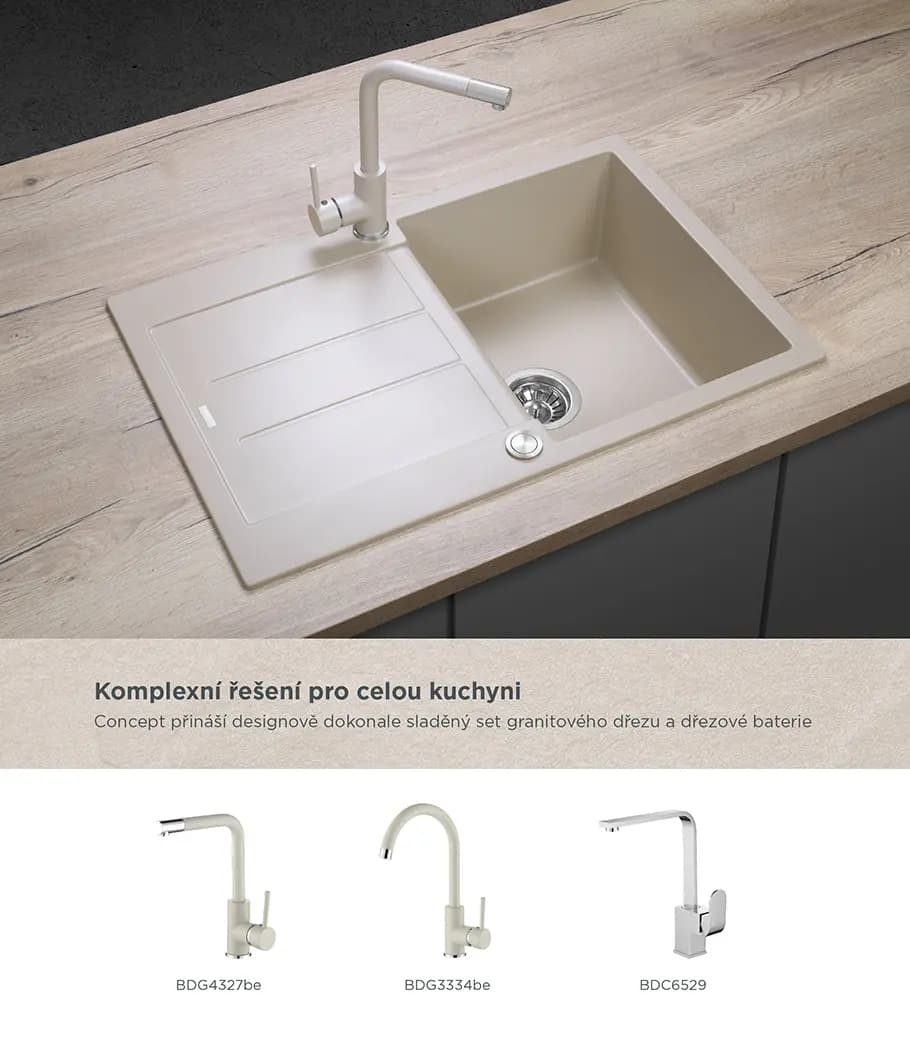 Concept Granitový dřez s odkapem DG10C45be Cubis BÉŽOVÝ - náhled 3