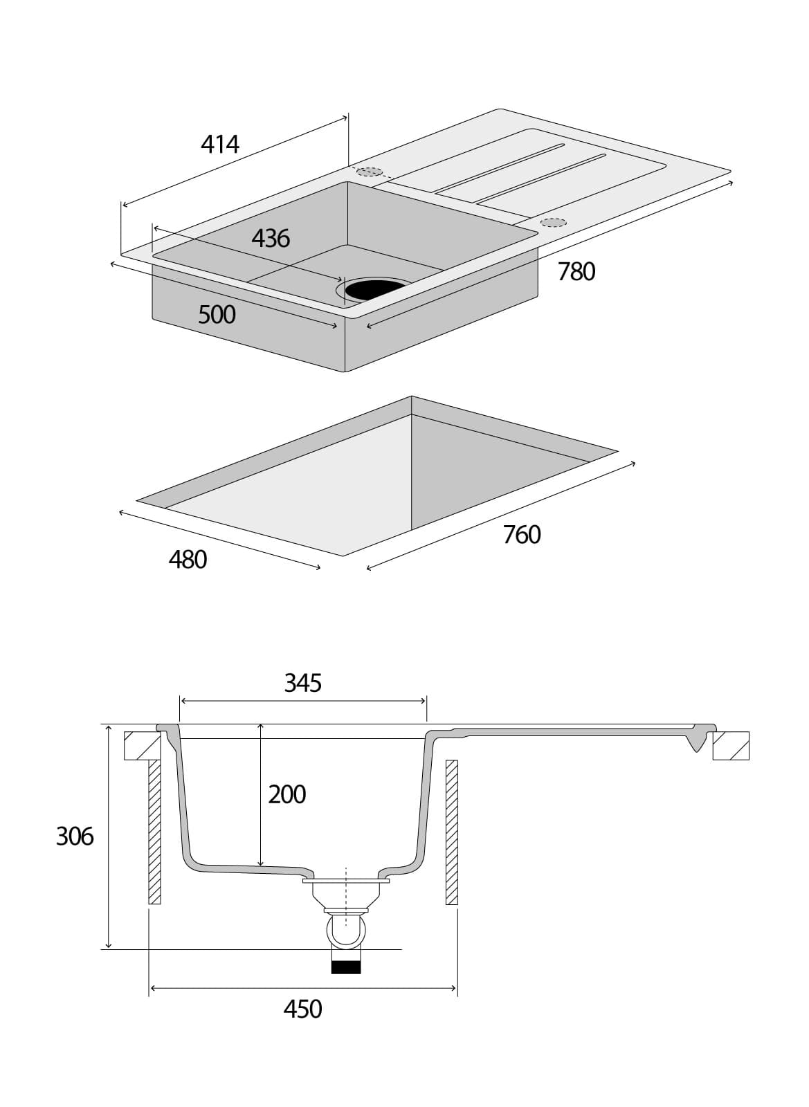 Concept Granitový dřez s odkapem DG10C45be Cubis BÉŽOVÝ - náhled 4