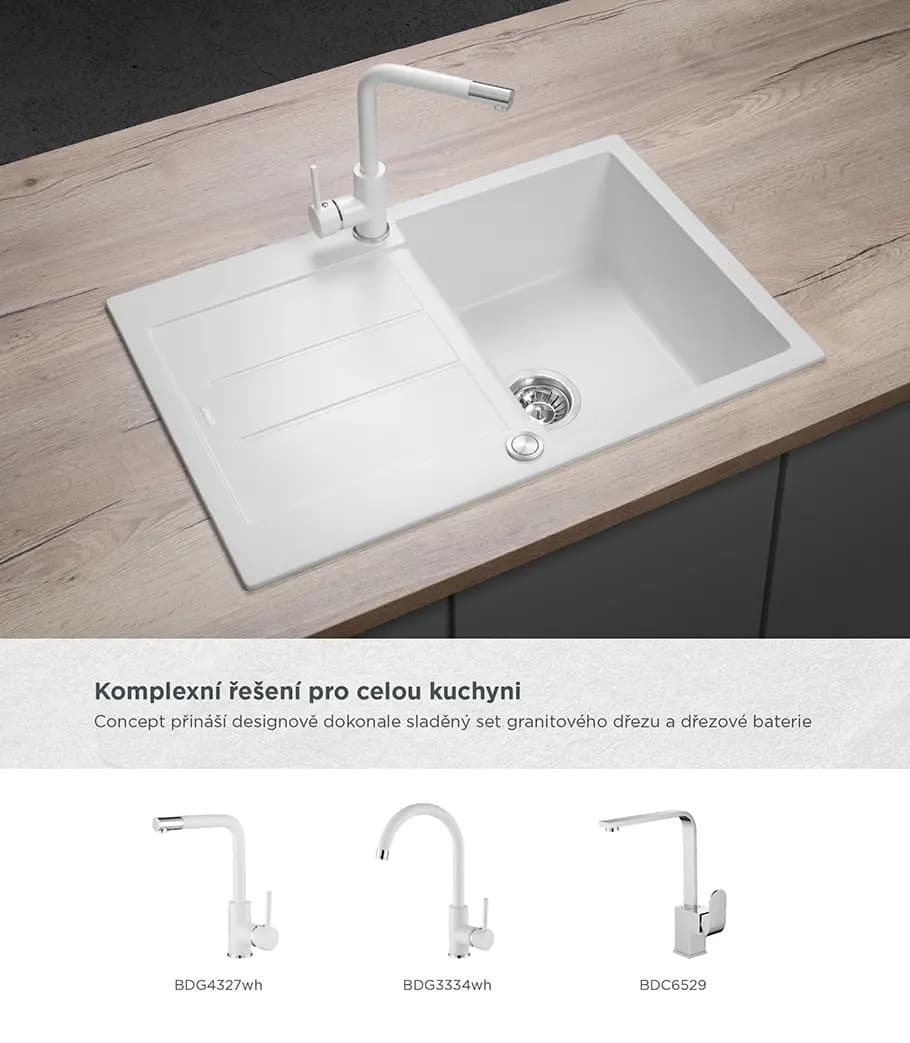 Concept Granitový dřez s odkapem DG10C45wh Cubis BÍLÝ - náhled 3