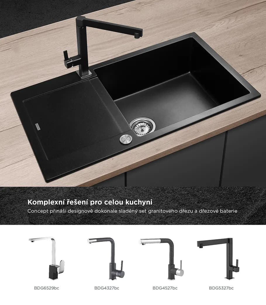 Concept Granitový dřez s odkapem DG10L60bc Linea ČERNÝ - náhled 3