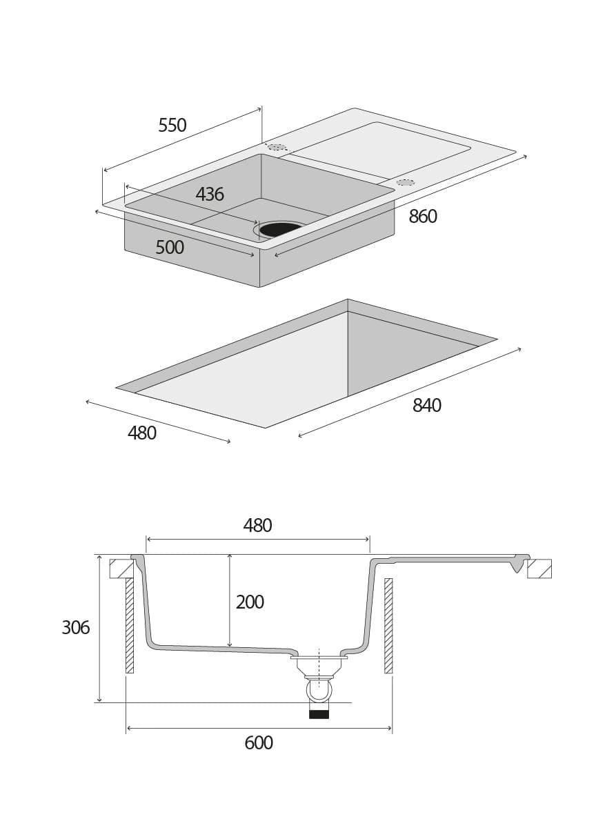 Concept Granitový dřez s odkapem DG10L60bc Linea ČERNÝ - náhled 4