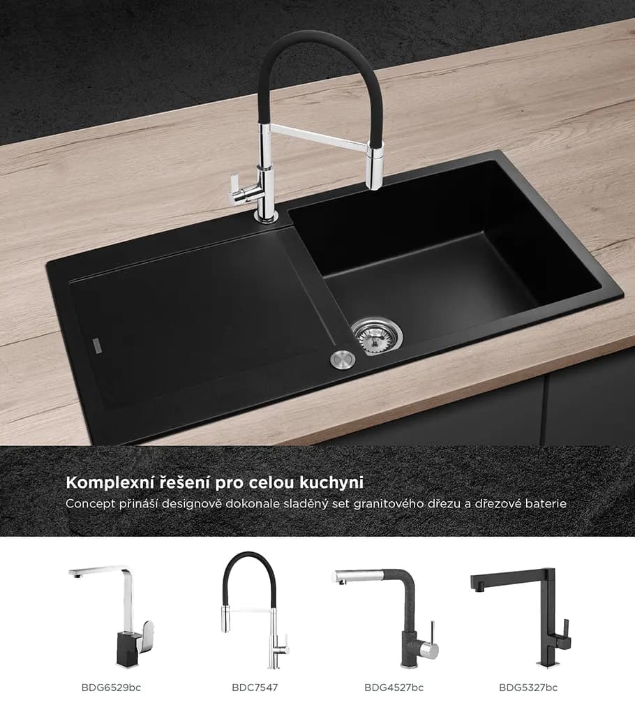Concept Granitový dřez s odkapem DG15L60bc Linea ČERNÝ - náhled 3