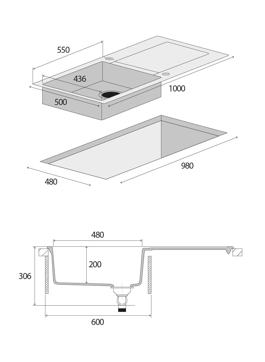 Concept Granitový dřez s odkapem DG15L60bc Linea ČERNÝ - náhled 4