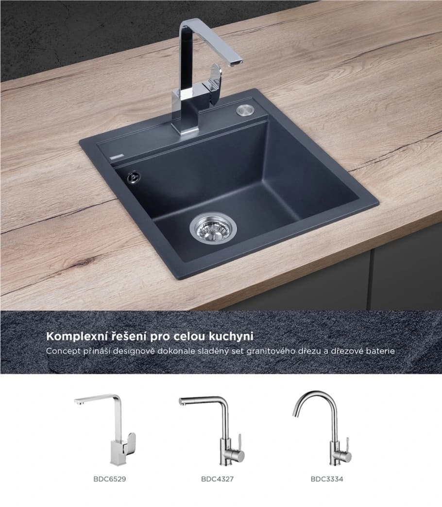 Concept Granitový dřez bez odkapu DG00C50dg Cubis TMAVĚ ŠEDÝ - náhled 4