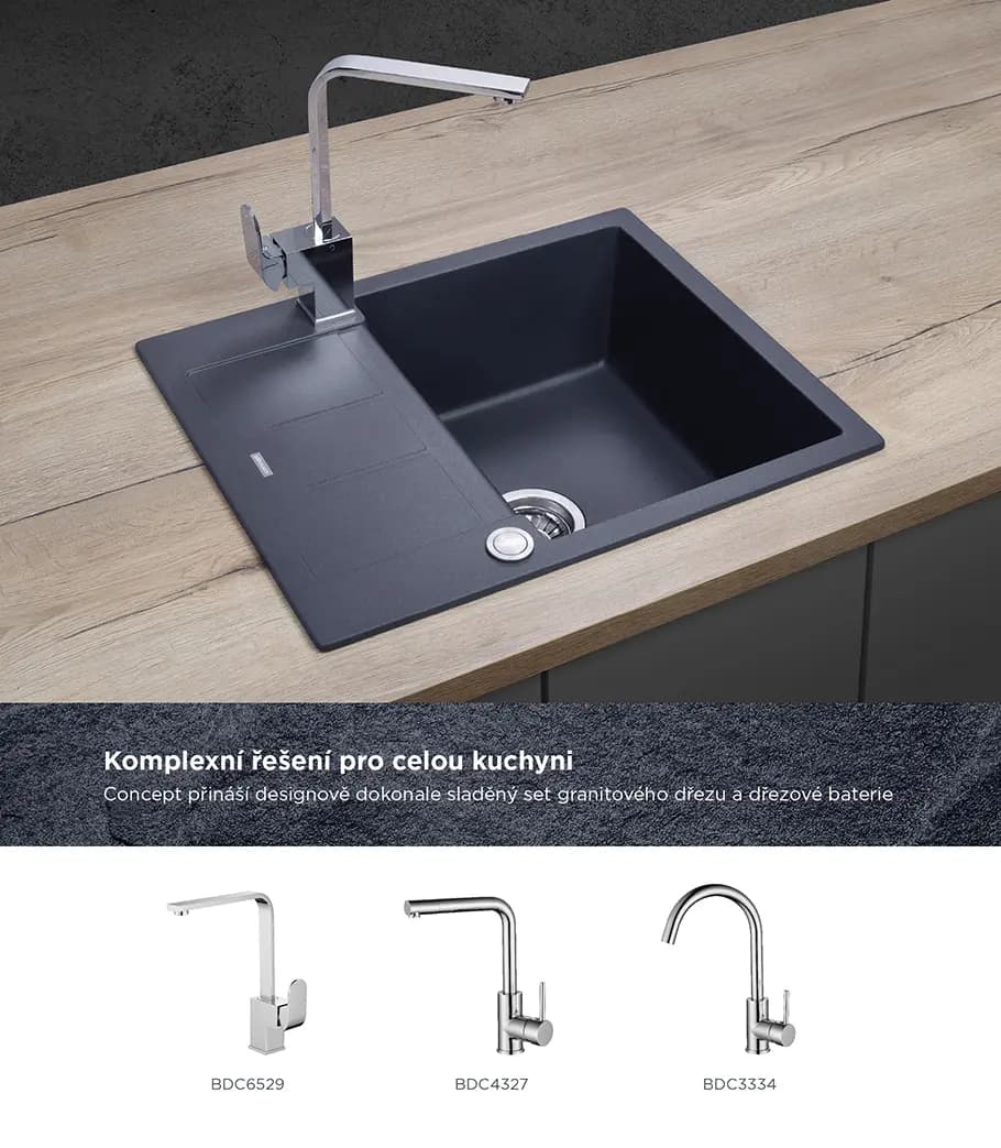 Concept Granitový dřez s odkapem DG05C45dg Cubis TMAVĚ ŠEDÝ - náhled 3