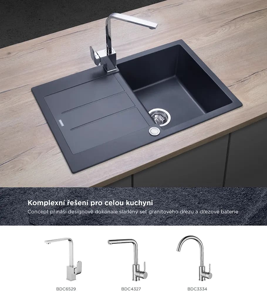 Concept Granitový dřez s odkapem DG10C45dg Cubis TMAVĚ ŠEDÝ - náhled 3