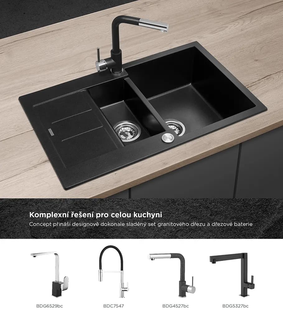 Concept Granitový dřez s vaničkou a odkapem DG205C60bc Cubis ČERNÝ - náhled 4